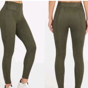 SPANX Olive Green High-Waist Faux-Suede Leggings